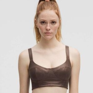 NWT Lululemon Everlux Longline Workout Bra Matte Foil Sz Xl Espresso